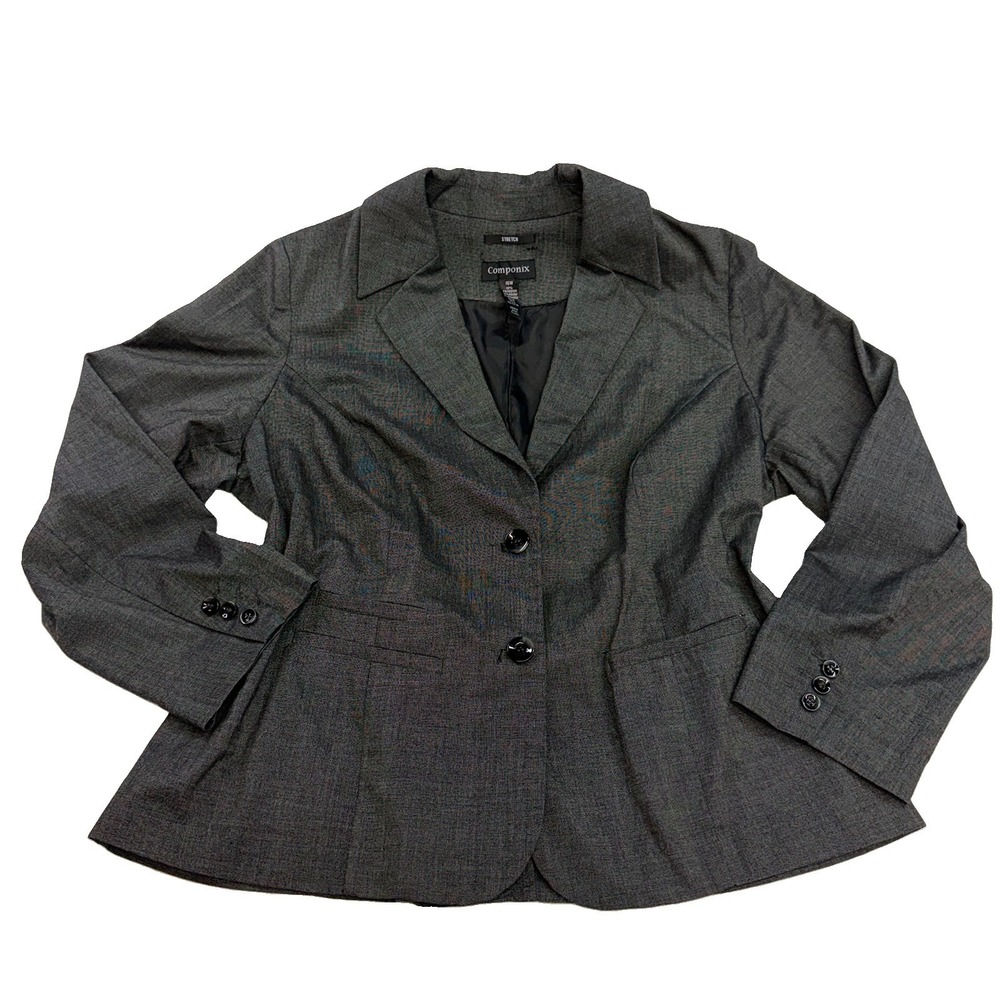 Componix Women's Gray Stretch 2-Button Blazer Dress Jacket Size 16W Professional